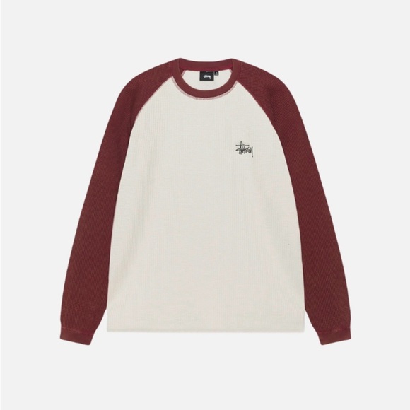 Stussy Off-White and Burgundy Raglan Shirt